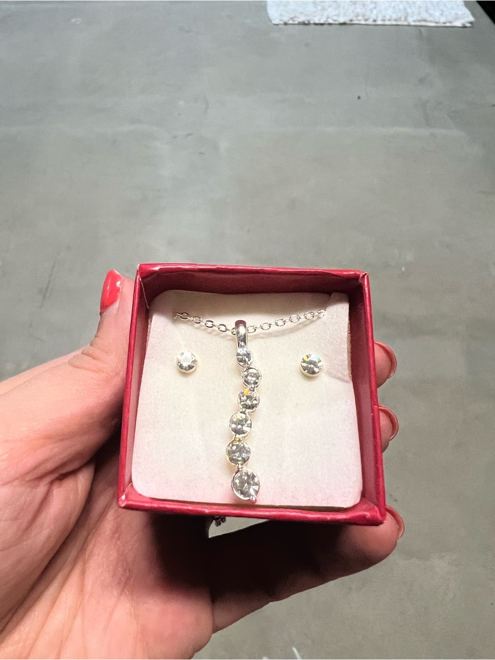 Avon Sterling Silver Cubic Zirconia Drop Necklace and Stud Earrings Set - Clear